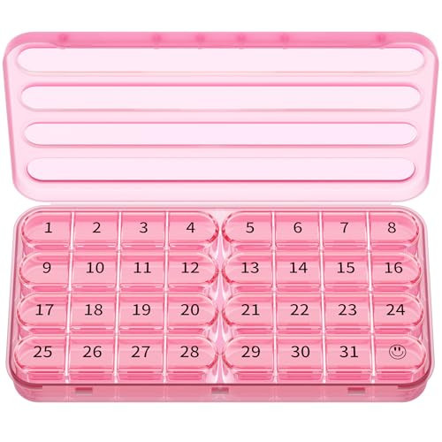 Zoksi Monthly Pill Organizer 1 Time a Day, 30 Day Pill Box Organizer Once a Day, One Month Large Pill Case for Travel, 31 Day Daily Medcine Container for Vitamins, Supplement & Medication (Pink) | Amazon (US)