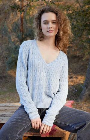 John Galt Light Blue Leigh Cable Knit Sweater | PacSun