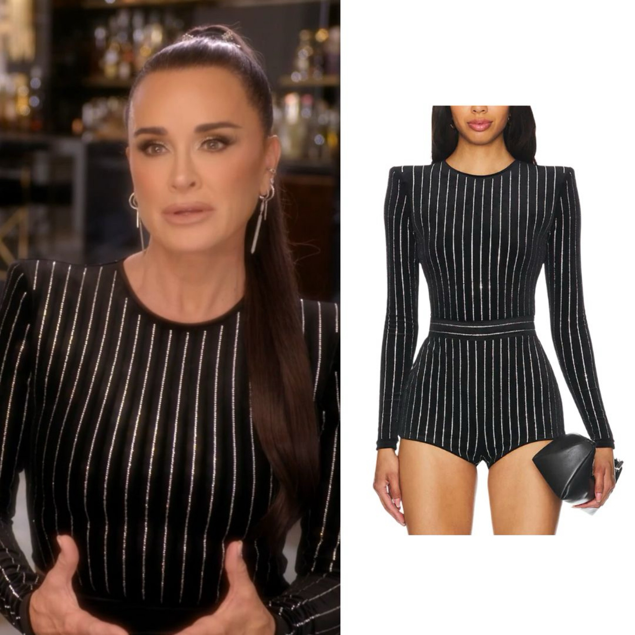 Kyle Richard’s Black Crystal Striped Confessional Look