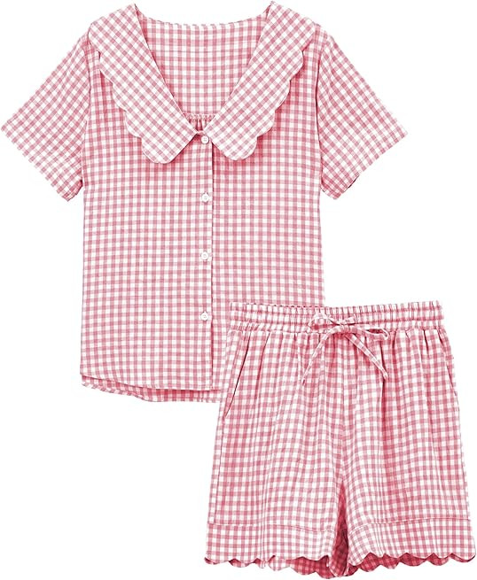 Tanming Womens Plaid 2 Piece Pajamas Sets Short Sleeve Babydoll Shirt Shorts Gingham Summer Outfi... | Amazon (US)