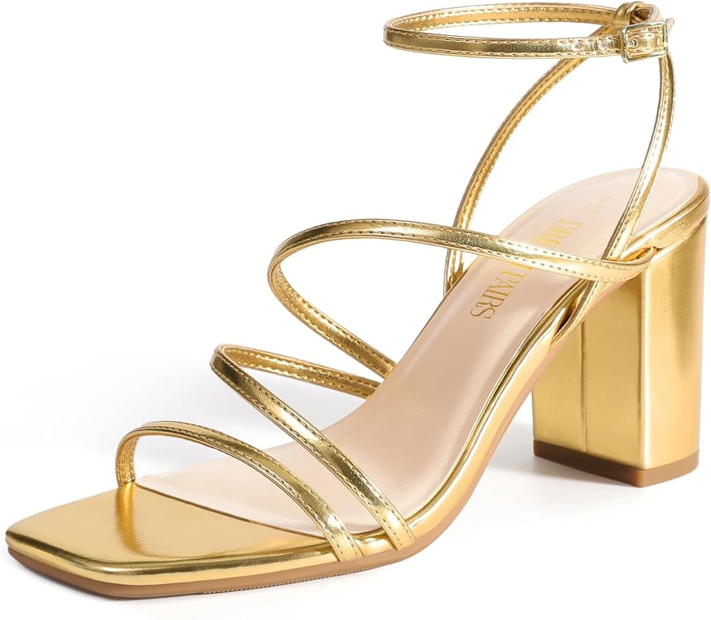 DREAM PAIRS Women's Heels Chunky Block Strappy Square Open Toe Ankle Buckle Heeled Sandals Weddin... | Amazon (US)