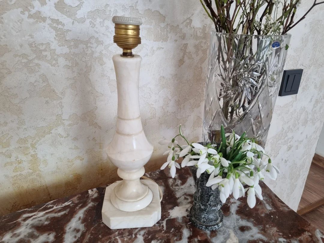White Alabaster Lamp 32.5cm Hight for Table or Bedside. Without Hood. - Etsy | Etsy (US)