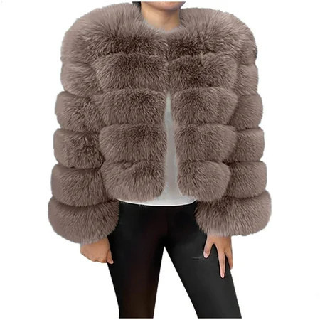 Women Fluffy Faux Fur Coat Open Front Cropped Jacket Winter Warm Fuzzy Teddy Jacket Shaggy Short Coat | Walmart (US)