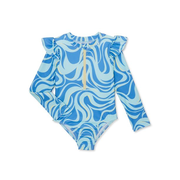 Wonder Nation Baby and Toddler Girl Zip Rashguard Swimsuit, 1-Piece, Sizes 12M-5T - Walmart.com | Walmart (US)