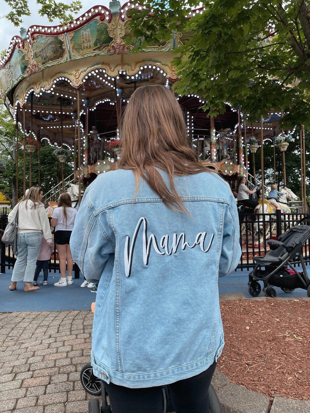 Embroidered Mama Relaxed Fit Denim Jacket - Etsy | Etsy (US)