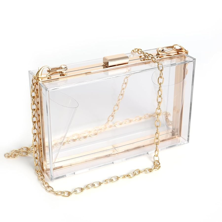 WJCD Women Clear Purse Acrylic Box Clutch Handbag, Small Transparent Crossbody Evening Bag Stadiu... | Amazon (US)
