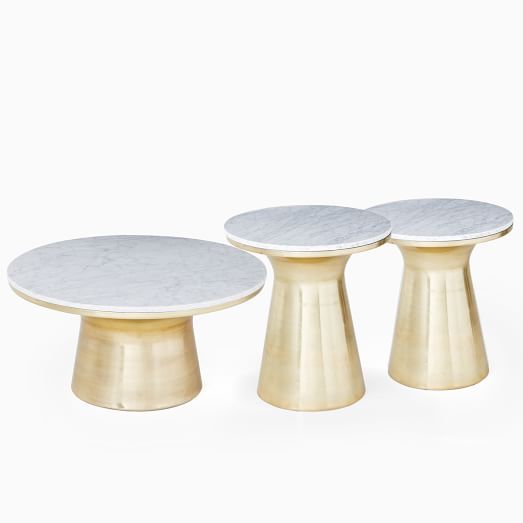 Marble-Topped Pedestal Coffee Table + Side Tables Set | West Elm (US)
