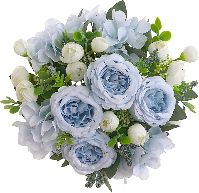 2 Bunches Artificial Peonies Flowers Small Silk Blue Peonies Fake Hydrangea Flowers Arrangements ... | Amazon (US)