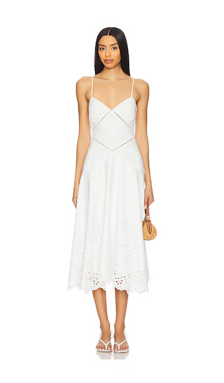 Cotton Embroidered Midi Dress in Cream | Revolve Clothing (Global)