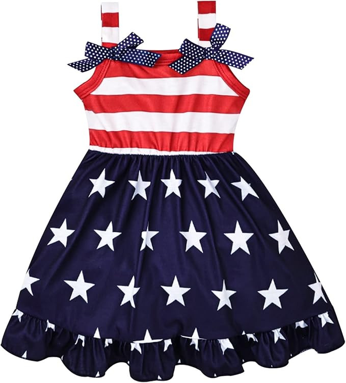 4th of July Toddler Baby Girl Outfit American Flag Dress Sleevless Bodysuit Summer Outfits Girl C... | Amazon (US)