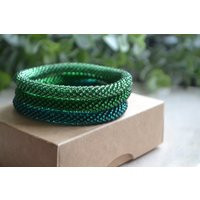 Shiny Green Nepal Bracelet, Seed Beads Bangle | Etsy (US)