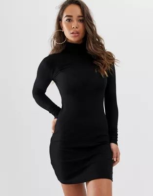 ASOS DESIGN high neck rib bodycon mini dress with long sleeves | ASOS US