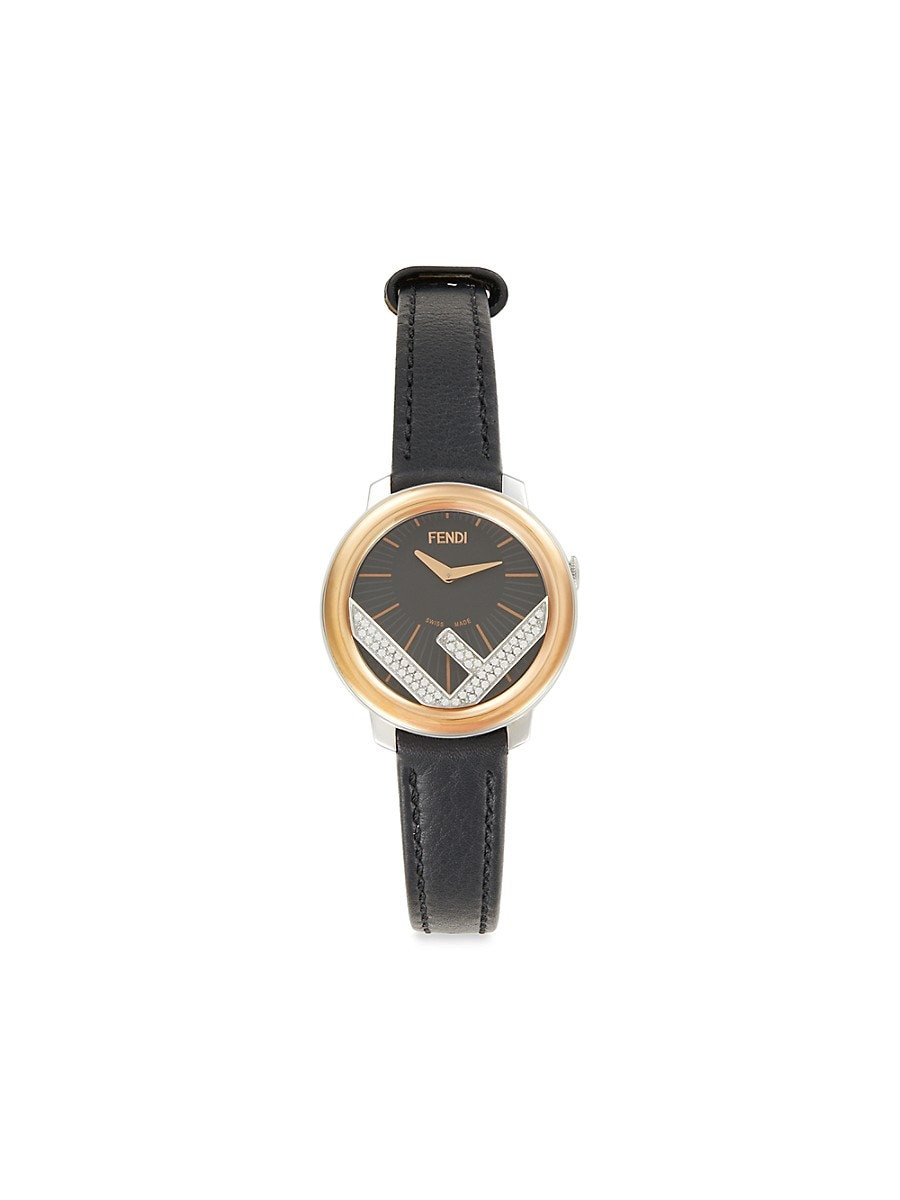 Fendi 28MM Run Away Stainless Steel, Ion-Plated Rose Gold, Leather & 0.14 TCW Diamond Quartz Watch - Two Tone | Saks Fifth Avenue OFF 5TH