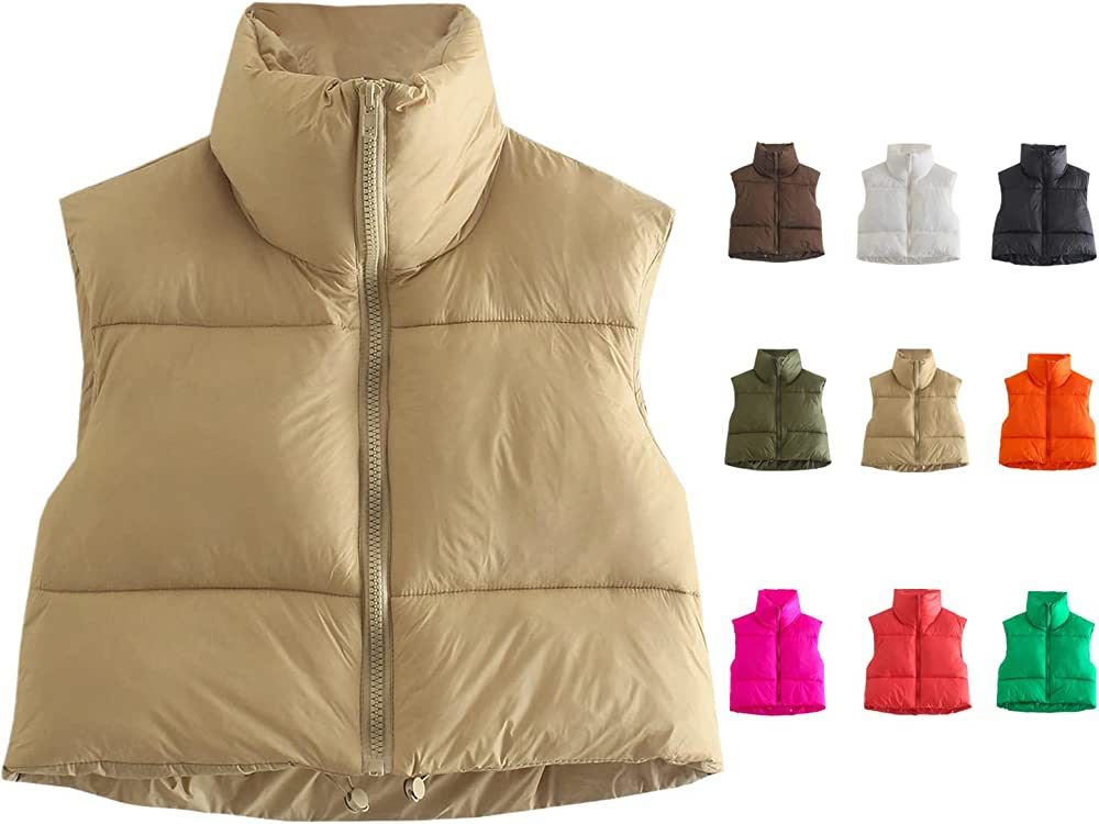 symoid Women's Winter Cropped Puffer Jacket Lightweight Short Puffer Vest Sleeveless Padded Zip U... | Amazon (US)