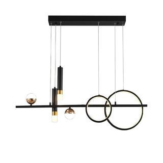 5-Light Black Modern Led Pendant Light Dimmable Linear Ware Chandelier | The Home Depot