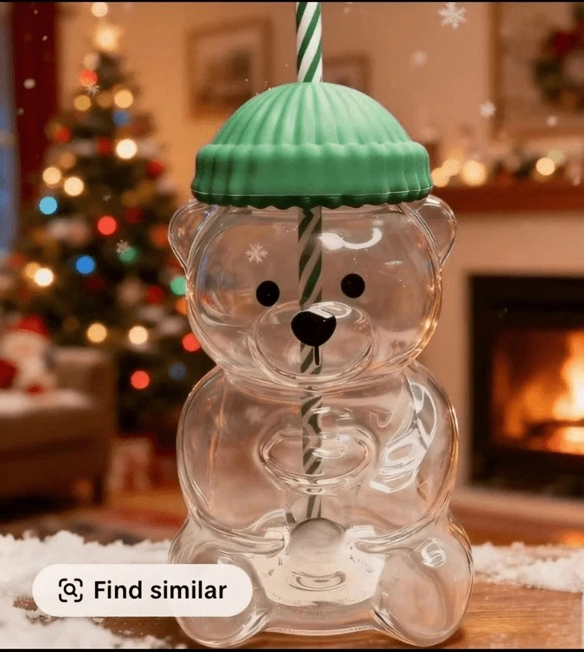 ValHome Minimalist Glass Cup 20oz - Transparent Bear Mug with Green Lid & Straw, Heat Resistant G... | Walmart (US)