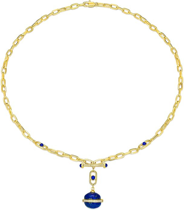 18K gold plated Evil Eye Green Blue Turquoise Malachite Natural Stone CZ Oval Round Dramatic Adju... | Amazon (US)
