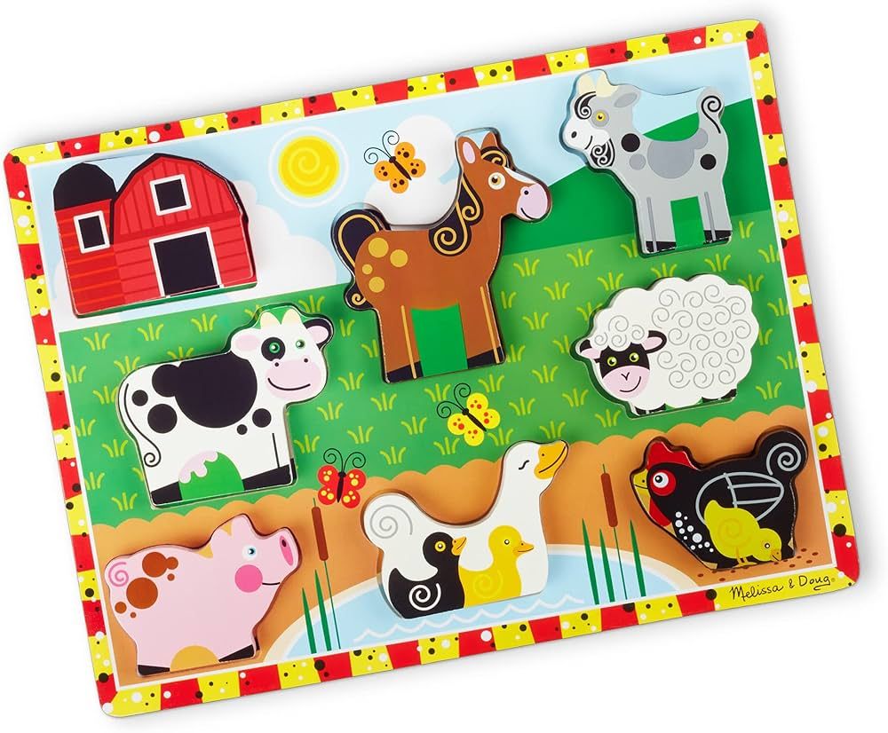 Melissa & Doug Farm Wooden Chunky Puzzle (8 pcs) - Farm Animal Toys For Kids, Wooden Puzzles For ... | Amazon (US)