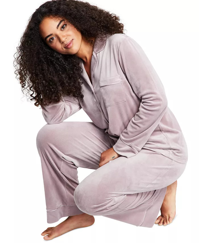 INC International Concepts Women's Velour Notch Collar Packaged Pajama Set, Created for Macy's & ... | Macys (US)