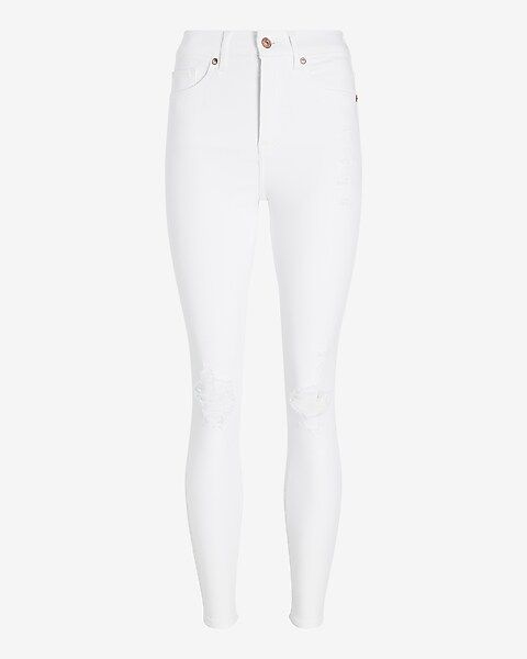 High Waisted White Ripped Skinny Jeans | Express