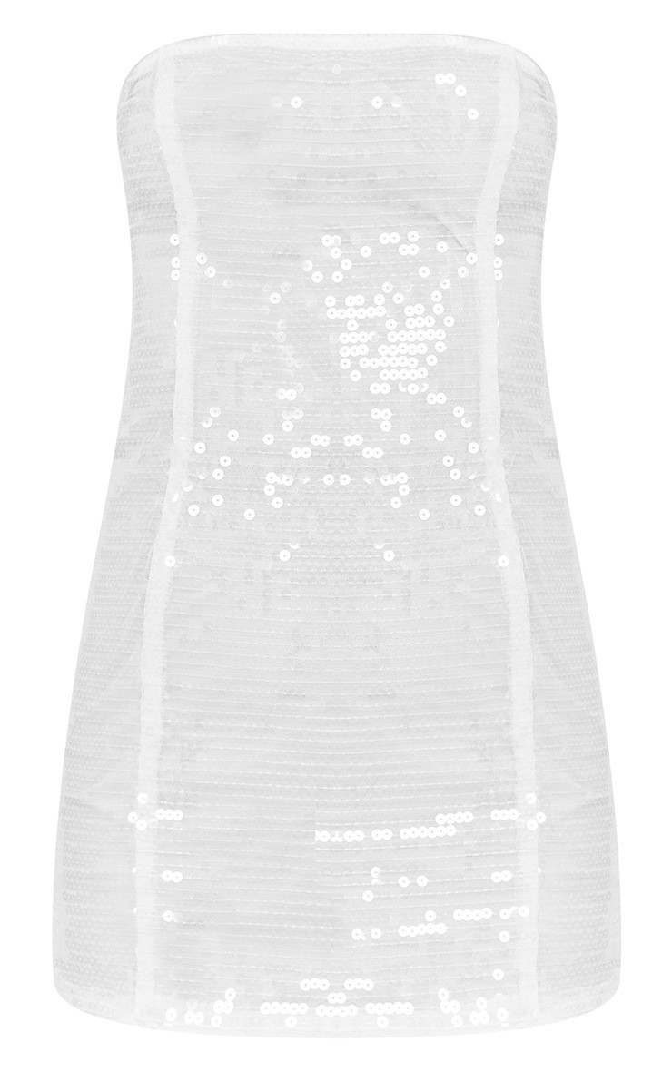 White Sequin Bandeau Bodycon Dress | PrettyLittleThing UK