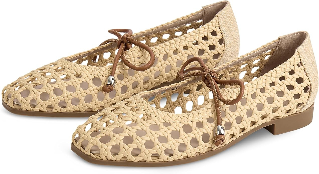 SOVANYOU Womens Ballet Flats Mesh Mary Janes Woven Flats Square Toe Strap Ballerina Flat Comforta... | Amazon (US)