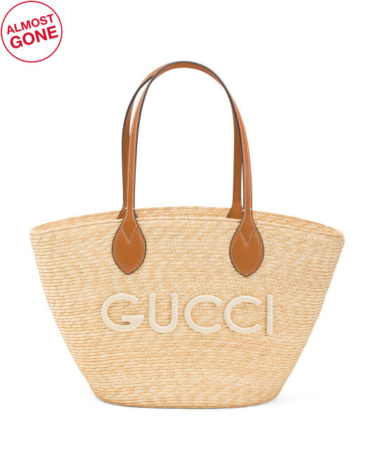 Made In Italy Raffia And Leather Medium Tote With Patch Logo | TJ Maxx