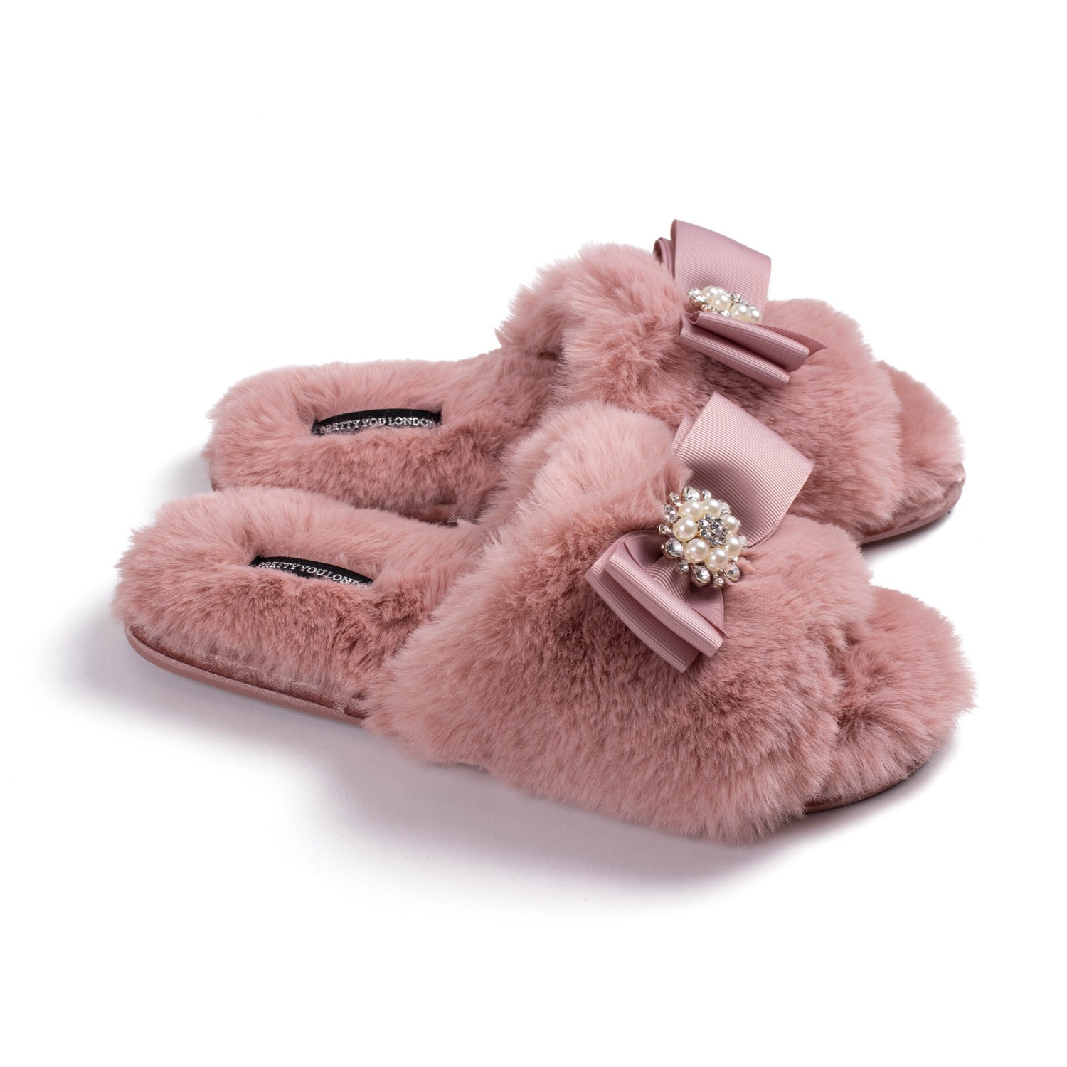 Anya Slider Slipper With Diamante In Pink | Wolf & Badger (US)