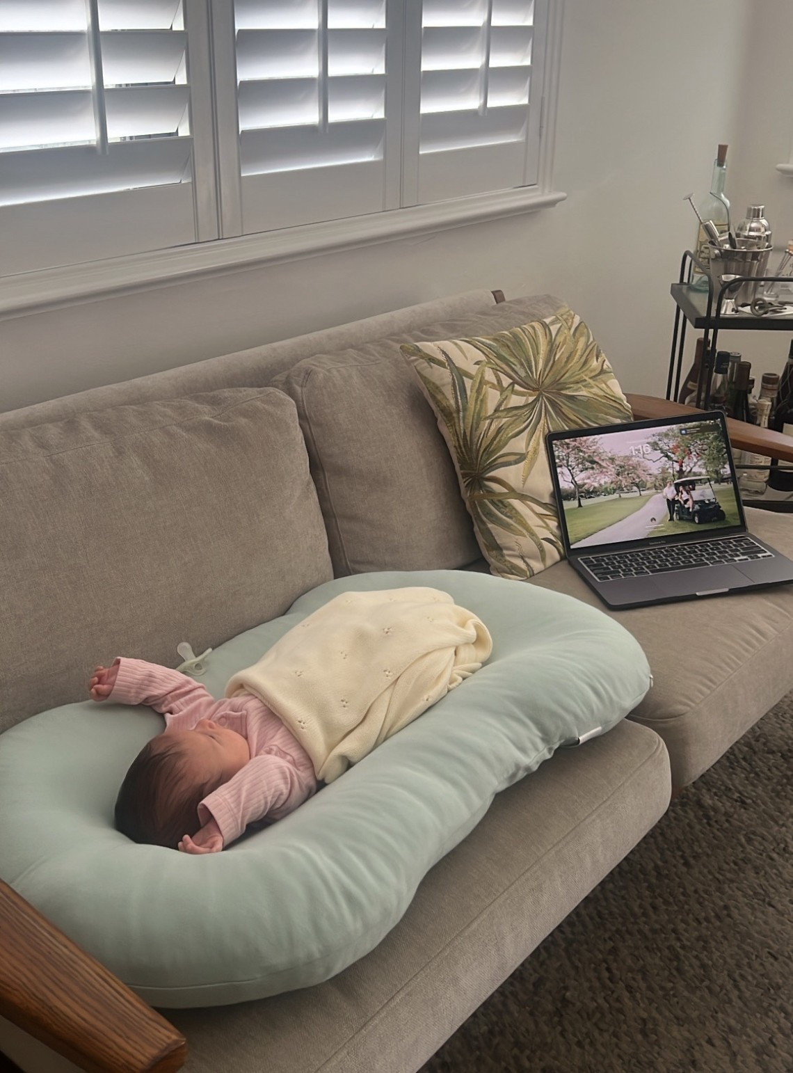 Cozy days - lounger, infant pajamas, pacifier, personalized blanket, sofa, laptop 

#LTKmomlife #LTKBaby #LTKHome