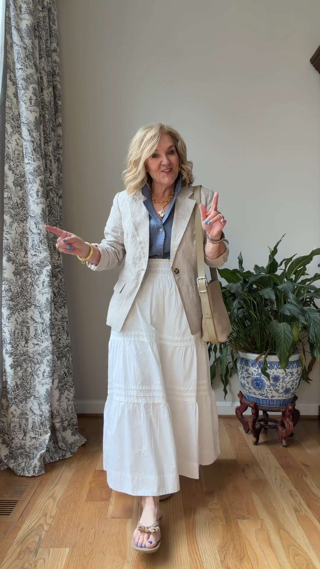 The white maxi skirt trend is still going strong 🫶🏻 

Paired this one with a linen blazer for an elevated, timeless look that feels effortless and polished at the same time. This is one of those outfits you can wear from brunch to dinner and feel instantly put together. Neutral layers, soft textures, and classic pieces always win.  

 #LTKootd #LTKSeasonal #LTKOver40