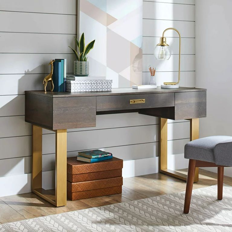 Better Homes & Gardens Lana Modern 3-Drawer Writing Desk, Toasted Brown Ash Finish | Walmart (US)