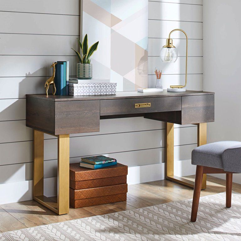 Better Homes & Gardens Lana Modern 3-Drawer Writing Desk, Toasted Brown Ash Finish | Walmart (US)
