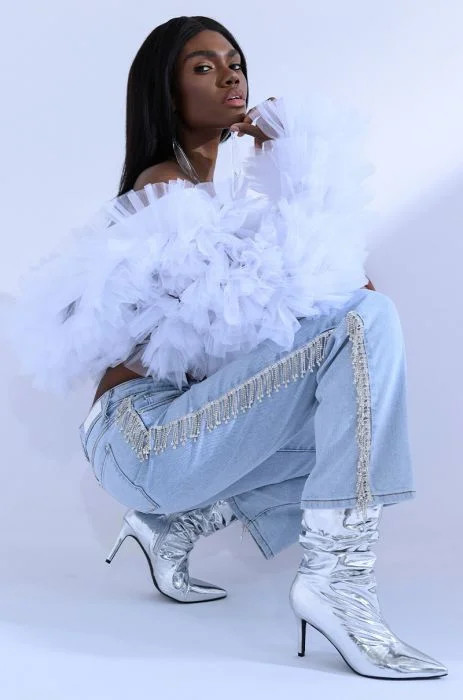 FEELING LIKE A STAR RHINESTONE WIDE LEG JEANS IN LIGHT BLUE DENIM | AKIRA