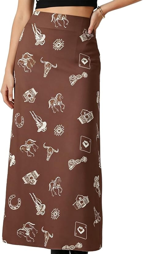Maxi Skirts for Women Western Skirt Cowgirl Long Skirts for Women, Boho Skirt Silk Satin Skirts C... | Amazon (US)