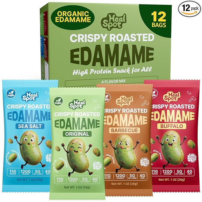 Healspot Organic Edamame Beans 11g High Protein Snacks, Crunchy Roasted Edamame Snacks - Low Carb... | Amazon (US)