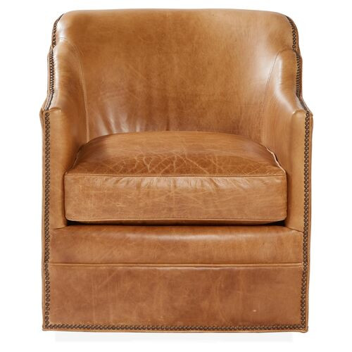 Hughes Swivel Chair, Camel Leather/Hide | One Kings Lane