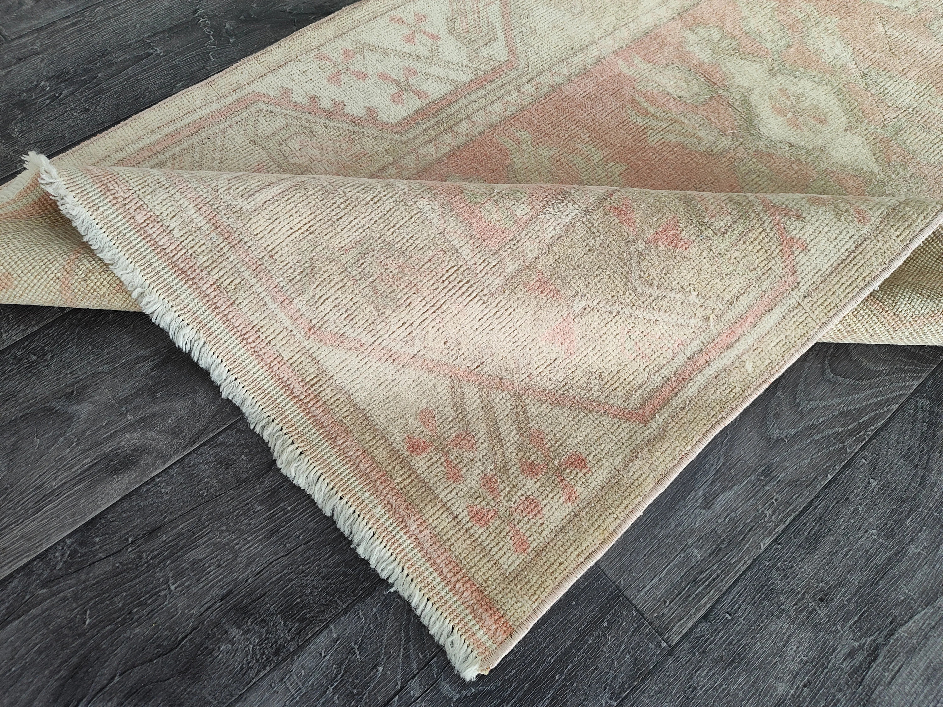 Pink Green Turkish Runner Rug: 2.7x9.5 Vintage Oushak Wool Rug | Etsy (Global)