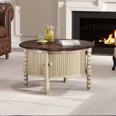 CAVINAS Antique Style 2-Tier Round Coffee Table with Storage,French Country Cocktail Table End Table Center Table for Living Room,Beige | Target