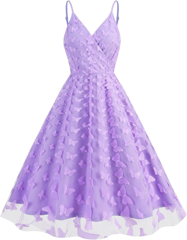 IDOPIP Women 3D Butterfly Cocktail Swing Dress Summer Sleeveless Mesh Dress Elegant Spaghetti Str... | Amazon (US)