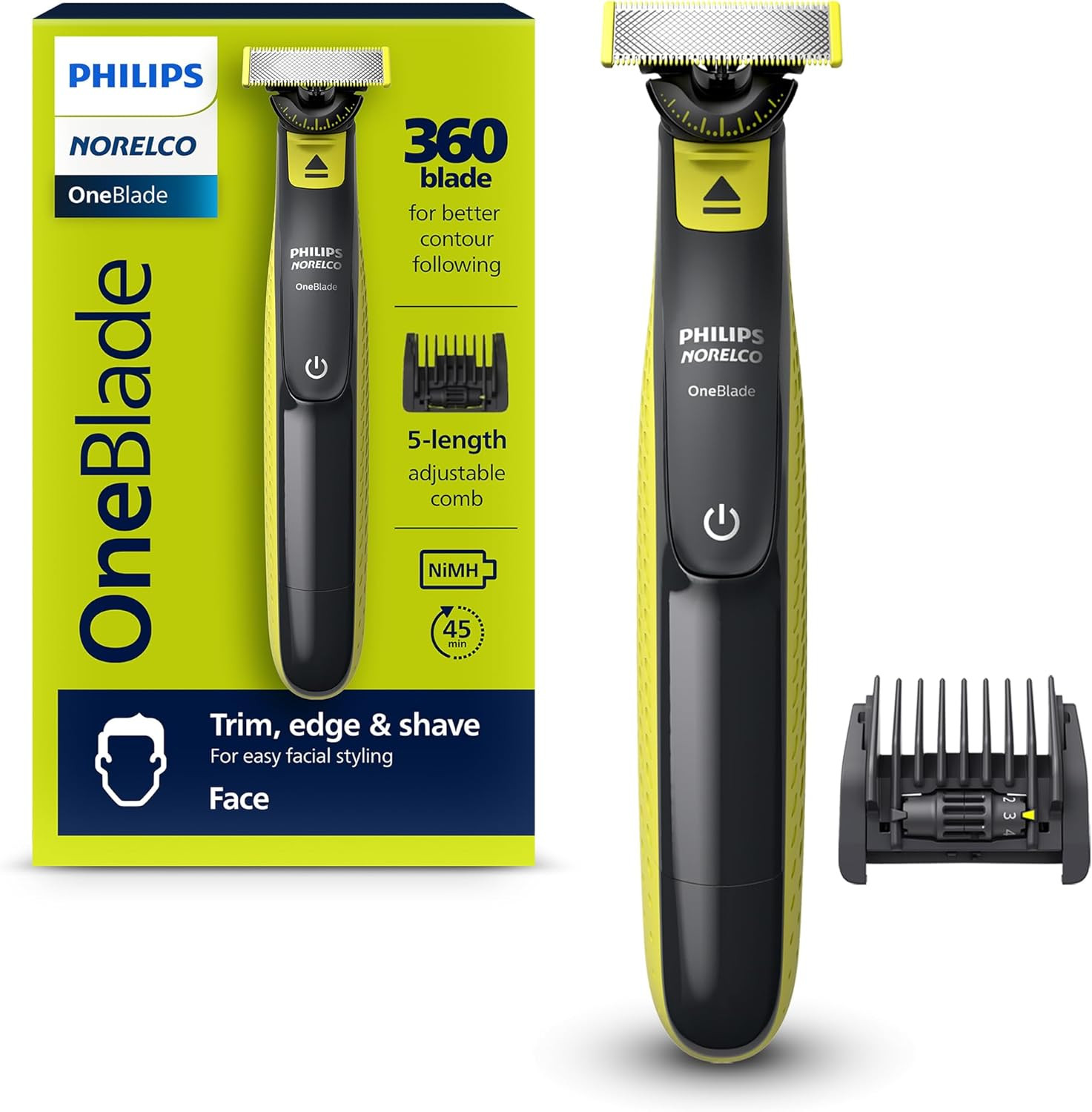 Philips Norelco OneBlade 360 Face, Hybrid Electric Beard Trimmer and Shaver with 5-in-1 Face Stub... | Amazon (US)