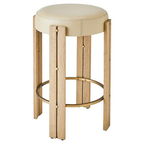 Ashley Childers for Global Views Paxton Beige Upholstered Wood Counter Stool | Kathy Kuo Home