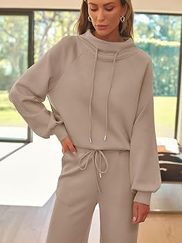 AUTOMET Lounge Sets for Women Sweatsuits 2 Piece Outfits 2025 Fall Drawstring Sweatshirt Wide Leg... | Amazon (US)