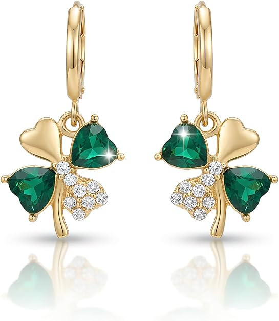 St Patricks Day Earrings for Women Irish Holiday Shamrock Clover Green Heart Hoop Earrings St. Pa... | Amazon (US)