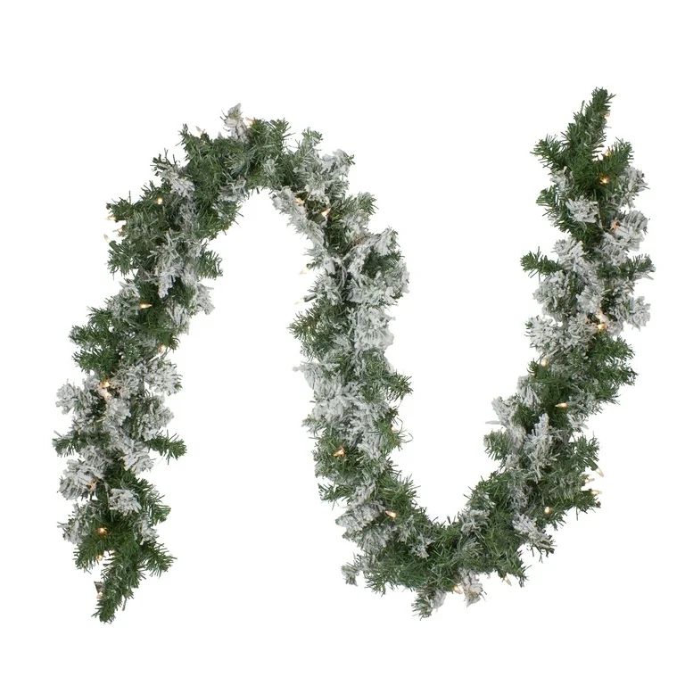 9' x 10" Pre-lit Heavily Flocked Pine Artificial Christmas Garland - Clear Lights | Walmart (US)