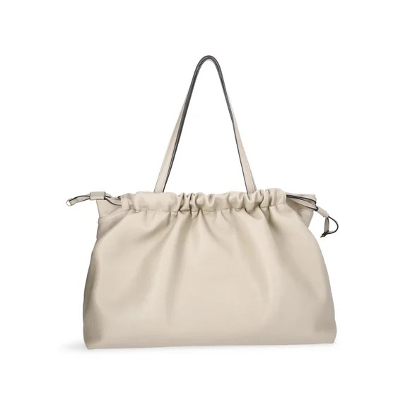 Scoop Women's Faux Leather Oversized Drawstring Pouch Tote, Almond Biscuit | Walmart (US)