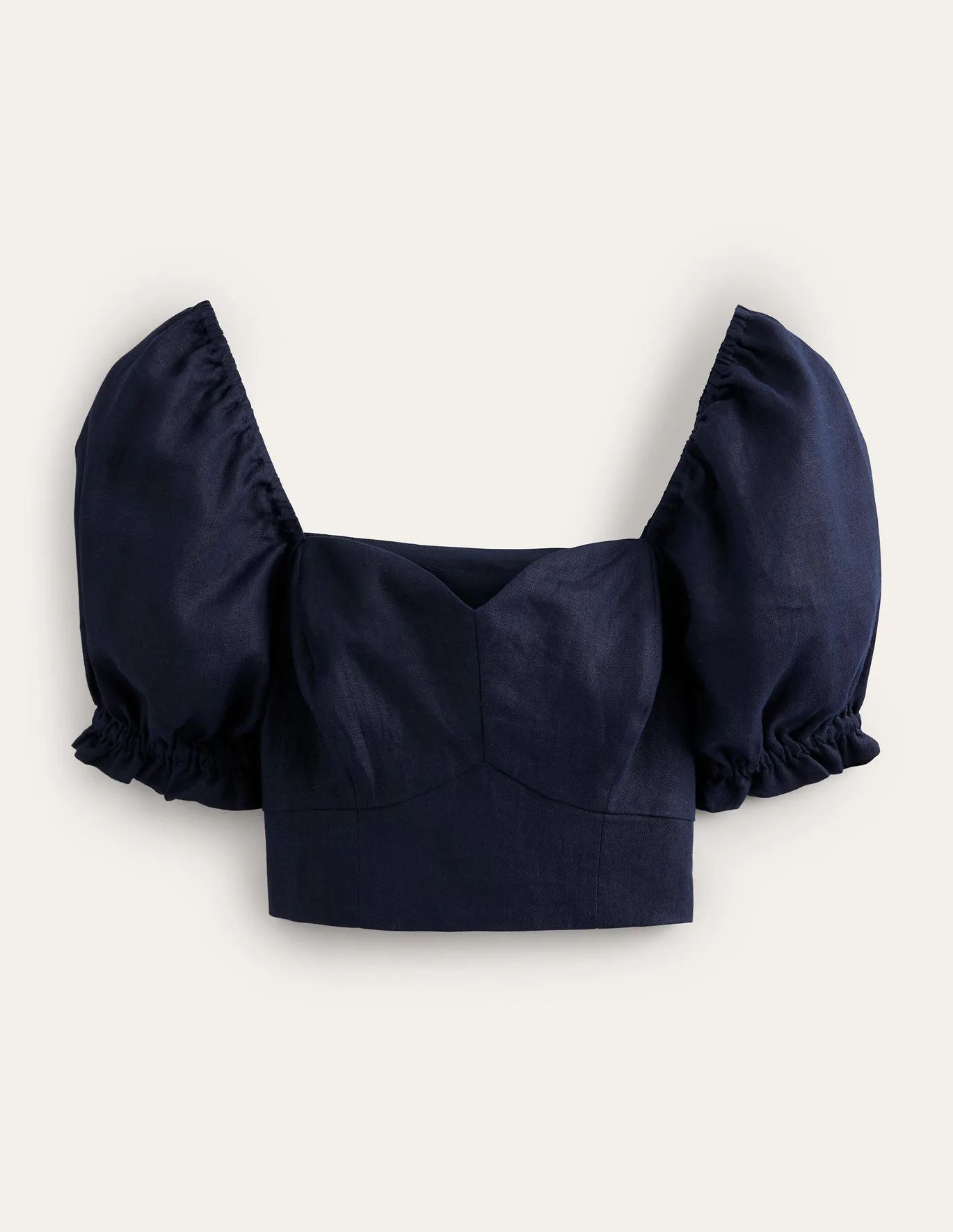 Sweetheart Linen Cropped Top - Navy | Boden (US)
