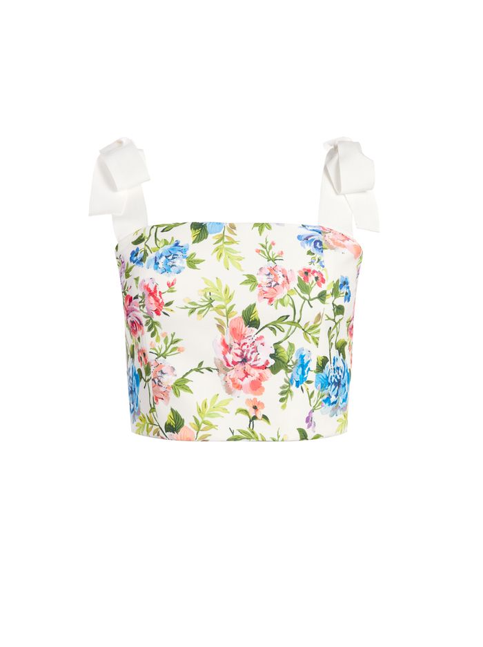 NIKA FLORAL FITTED CROP TOP | Alice + Olivia