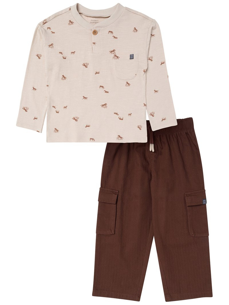Modern Moments by Gerber Toddler Boy Henley Tee and Cargo Pant Set, Sizes 12M-5T | Walmart (US)