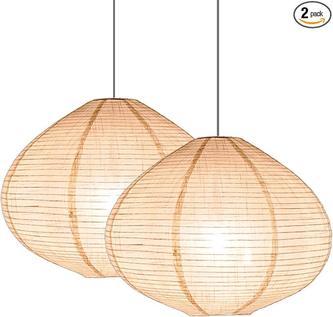 2PCS 16-inch Handmade Linen Pendant Light Shades Fabric Lampshade, Minimalist White/Beige, Foldab... | Amazon (US)