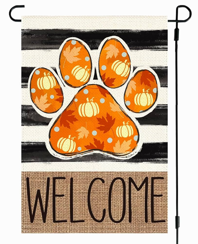 RABUSOFA Fall Garden Flags 12x18 Double Sided for Outside,Dog Cat Paw Print Welcome Autumn Thanks... | Amazon (US)